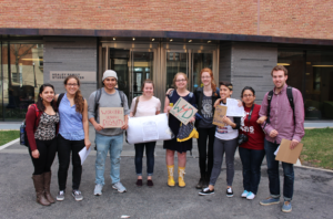 Members of GSC gathered outside HFSC before delivering their demands to campus administrators. / Photo: Esmeralda Huerta