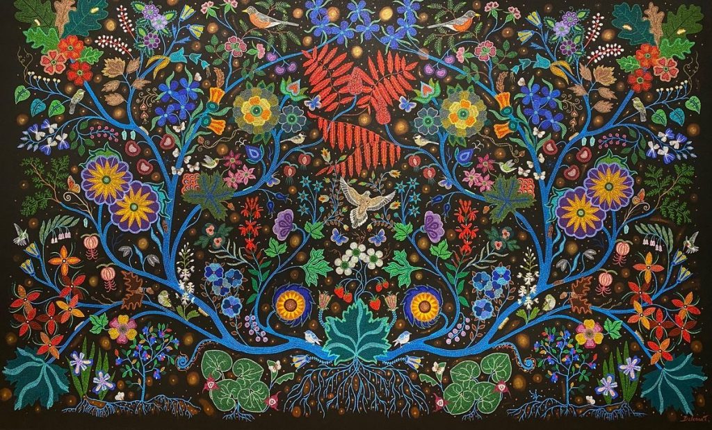 a colorful painting of plants and flowers