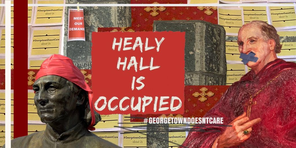 Healy Hall is occupied sign