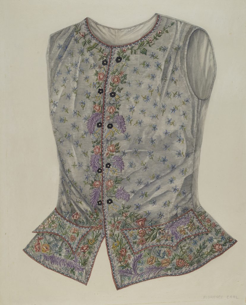 A silk vest with floral patterning and a flared waist