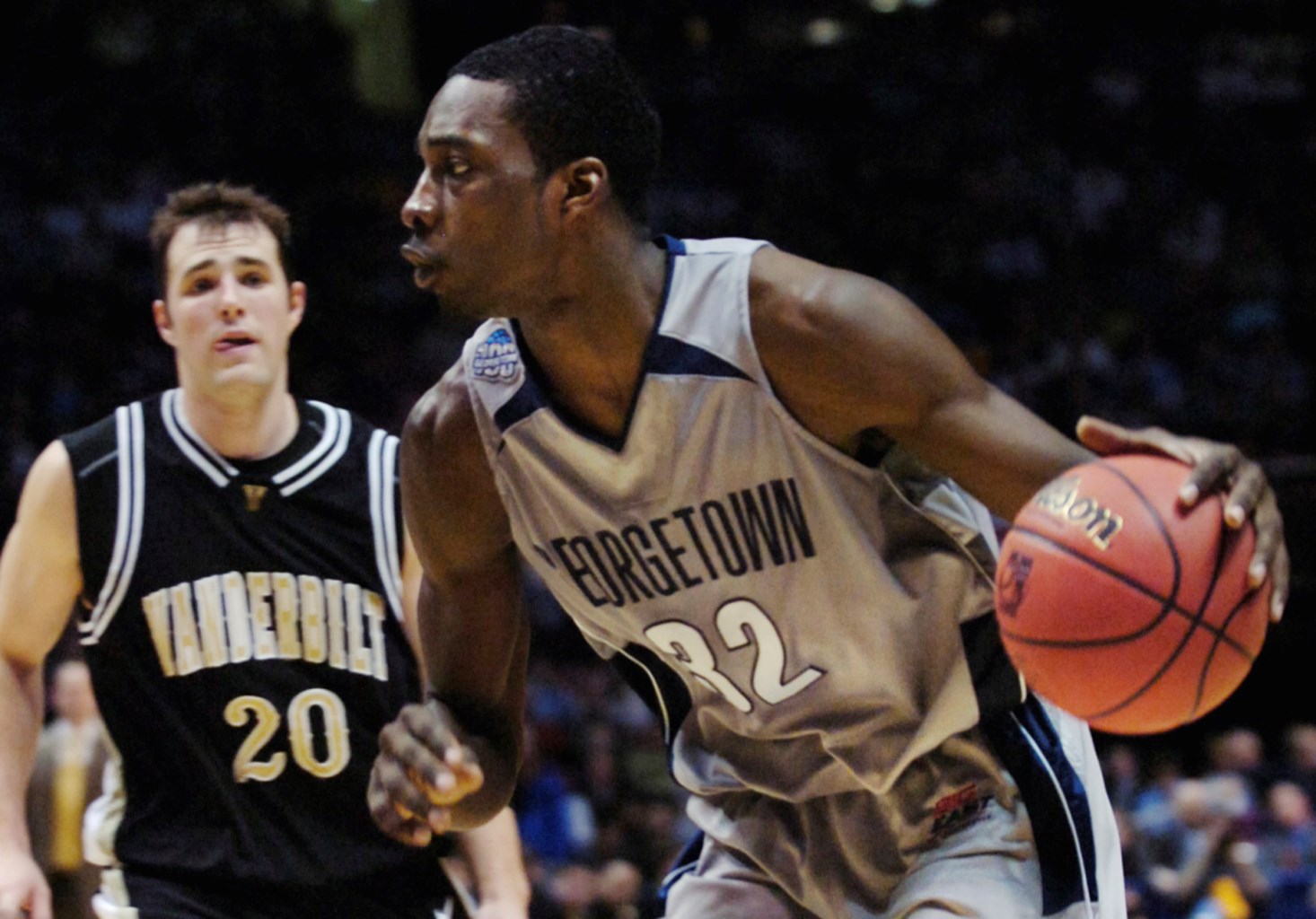 Jeff Green of the Georgetown Hoyas posts up during a college