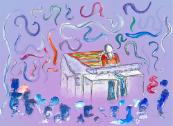 Illustration of singer at a piano