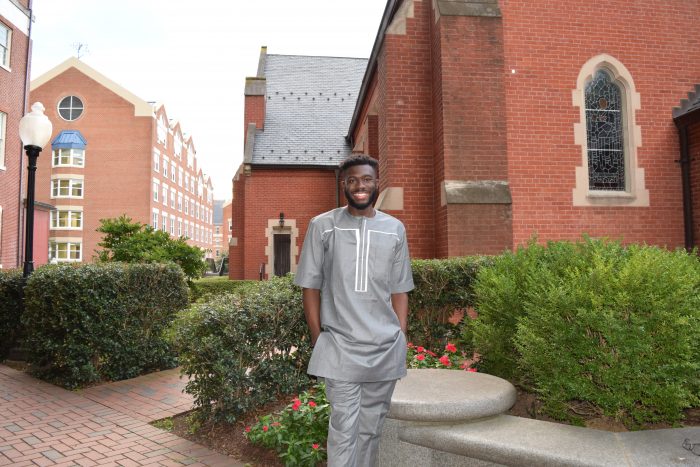 Photo of Jola Bankole posing in Dahlgren Quad