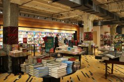 A table shows a display of books in Barnes and Noble.