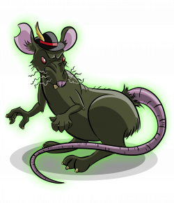 A brown rat that is glowing green and showing its ass. The rat looks evil.